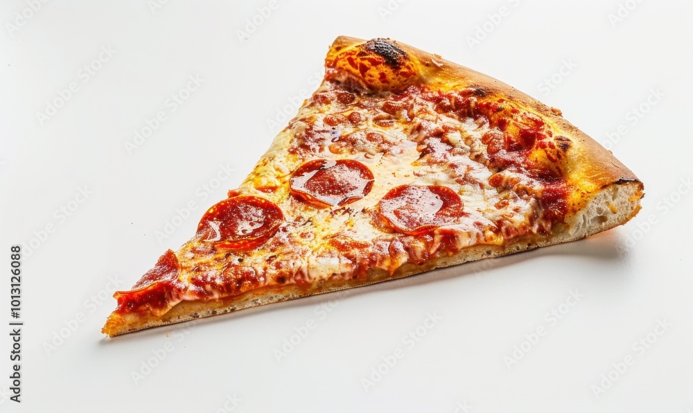 Single slice of pizza, white background, 4K hyperrealistic photo Single slice of pizza, white background, 4K hyperrealistic photo