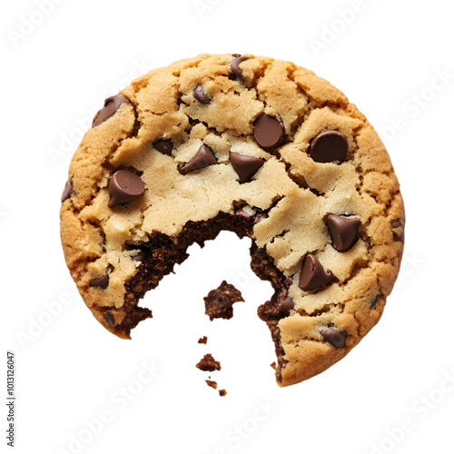 Chocolate Chip Cookie with Bite, Vector Illustration, Isolated on White Background

