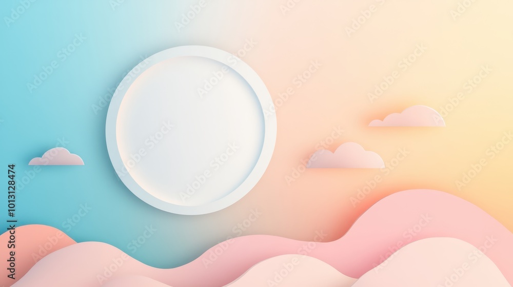 Soft Pastel Gradient Background with Clouds and Circle Soft Pastel Gradient Background with Clouds and Circle
