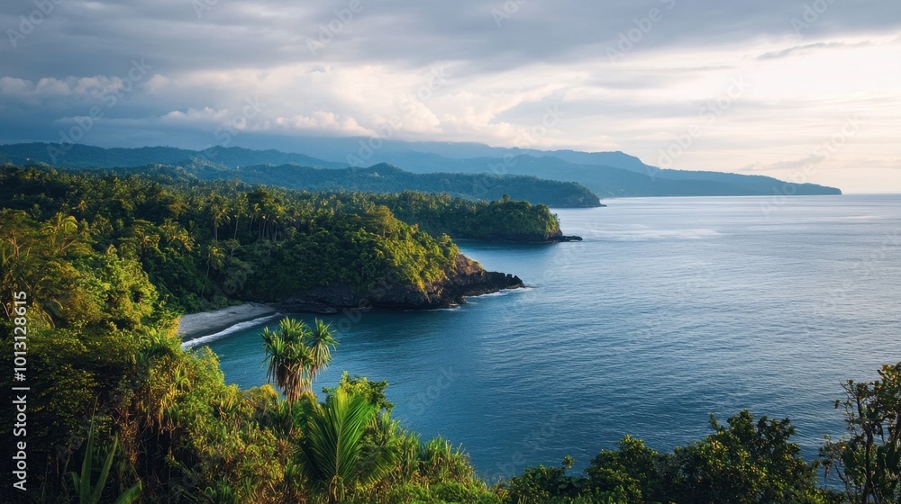 A beautiful view of the coastline of Satun during golden hour, with soft lighting enhancing the natural beauty of the area. A beautiful view of the coastline of Satun during golden hour, with soft lighting enhancing the natural beauty of the area.