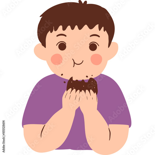 A boy is eating cookies