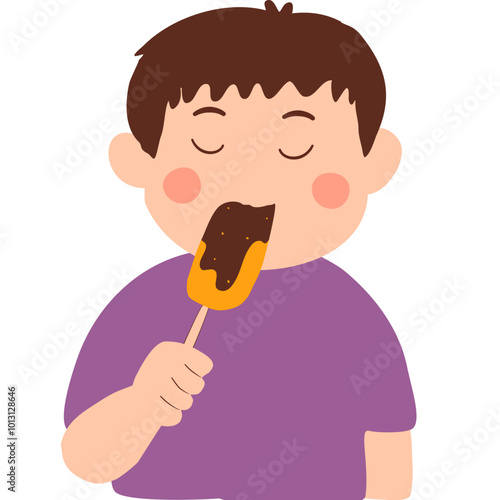 A boy is eating ice cream