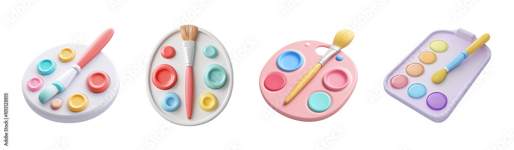 Collection of set 3d palette with paintbrush icon isolated on transparent background. PNG file, cut out Collection of set 3d palette with paintbrush icon isolated on transparent background. PNG file, cut out