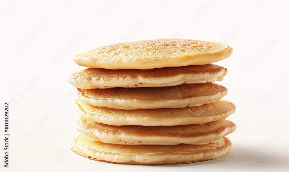 Stack of fluffy pancakes, white background, 4K hyperrealistic photo Stack of fluffy pancakes, white background, 4K hyperrealistic photo