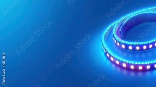 Blue LED light strip against a smooth background, showcasing vibrant illumination and flexible design. photo