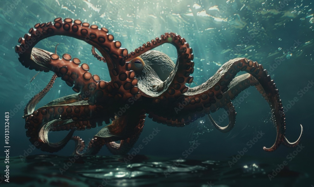 Giant octopus in the deep ocean, 4K hyperrealistic photo Giant octopus in the deep ocean, 4K hyperrealistic photo