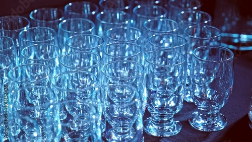 Drink Glasses Prepared for Official Conference Corporate Event Banquet