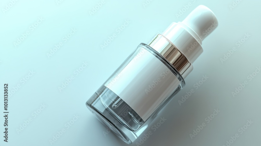 Clean, modern serum bottle with white label, glossy cap, muted background, high-detail product focus. Clean, modern serum bottle with white label, glossy cap, muted background, high-detail product focus.