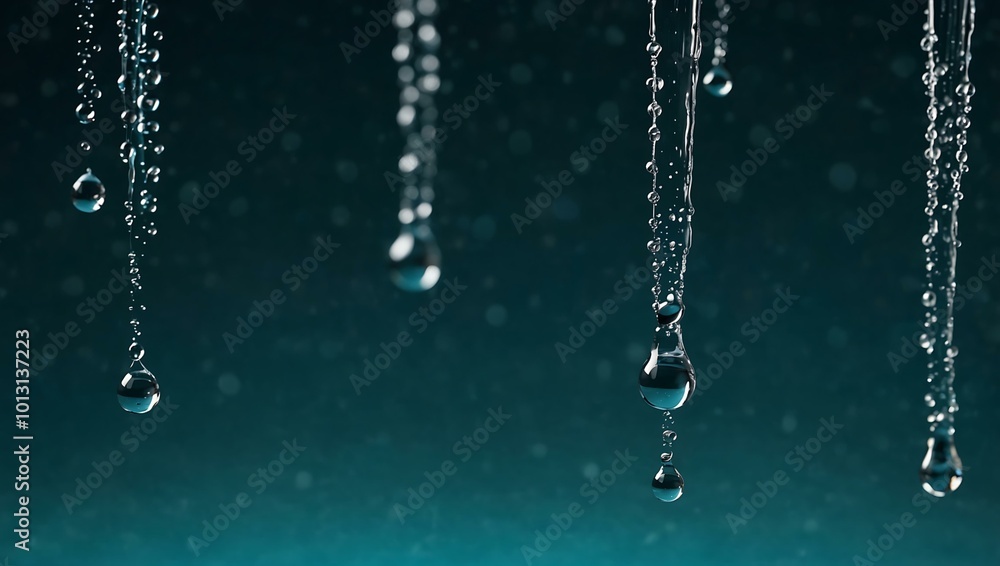 Water droplets falling on a teal background. Water droplets falling on a teal background.