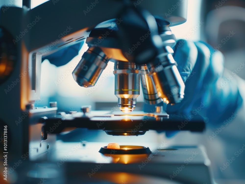 Young Researcher Using Microscope in Candid Shot Young Researcher Using Microscope in Candid Shot