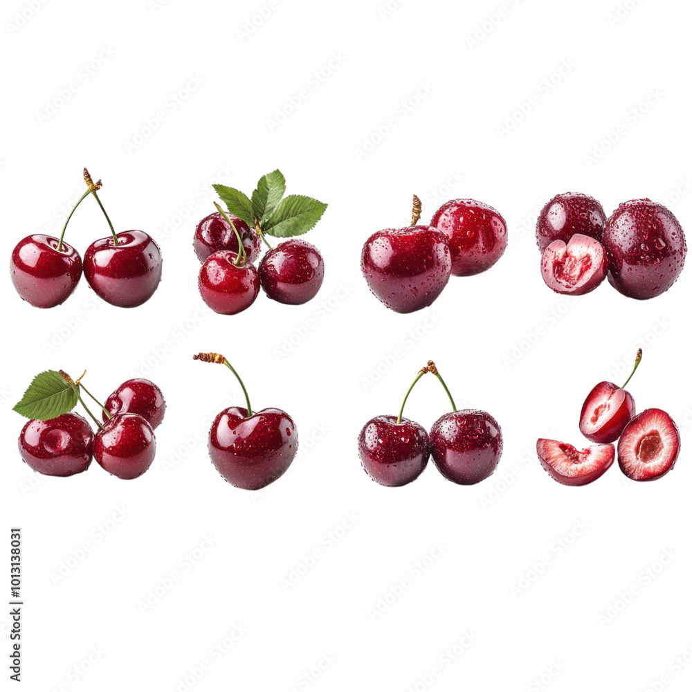 Fresh Red Cherries Isolated On a Transparent Background Fresh Red Cherries Isolated On a Transparent Background