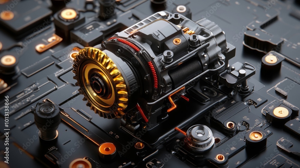 Fototapeta premium Futuristic Engine Gear Close Up Black and Gold