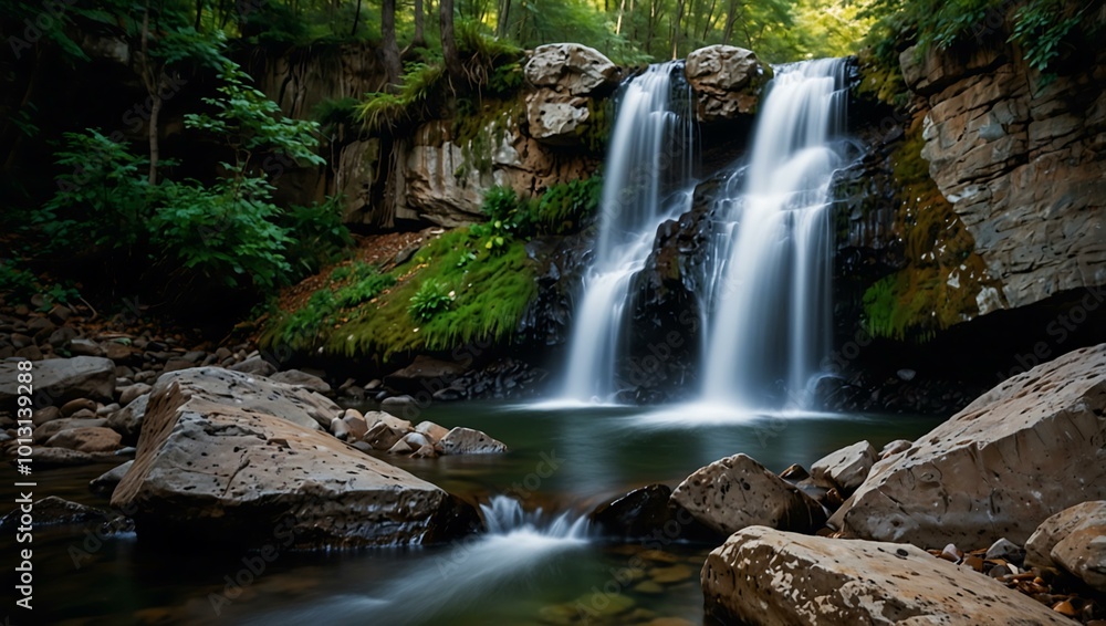 Waterfall cascading down rocks. Waterfall cascading down rocks.
