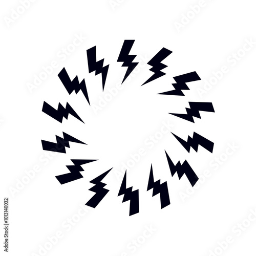 Black bolt zap circle frame.Flash lightning round border design