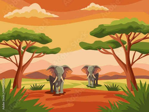 african elephant and savanna