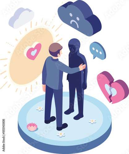 Isometric Businessman Embracing Depression Person