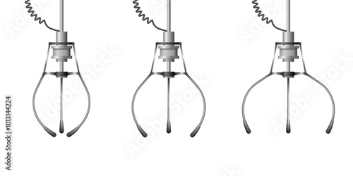 Metallic claw machine for arcade game. Lucky automatic crane for risk game. Metal hook icon