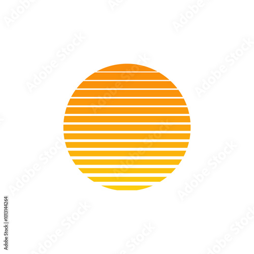 Orange retro sun sunset logo. Old vintage sun circle sunrise design.