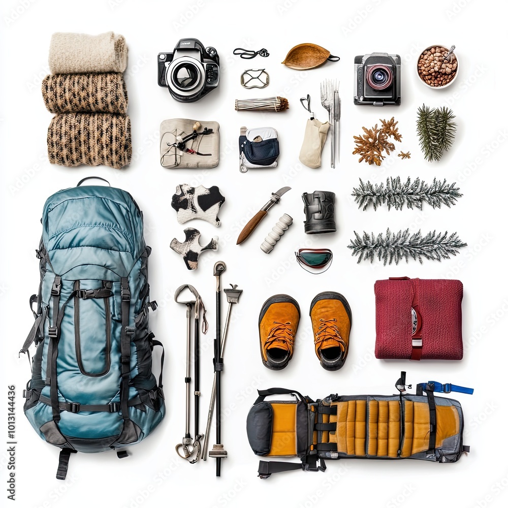 winter set of objects isolated on active adventure traveler winter set of objects isolated on active adventure traveler