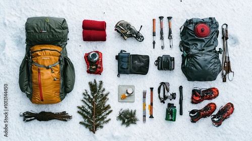 winter set of objects isolated on active adventure traveler