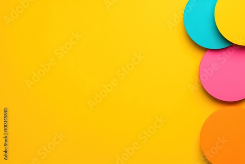 A yellow background with a bunch of colorful circles