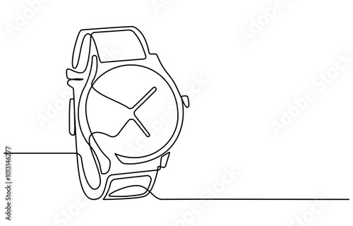 Watch one line continuous. Line art watch isolated on transparent background. Continuous line of vintage watch, Watch continuous line icon vector illustration. Clock symbol