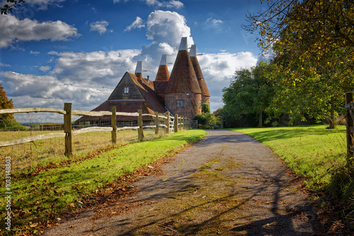 Oast houses at Chiddingstone village in Kent south East England UK photo