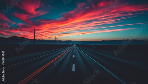 driving on highway at sunset