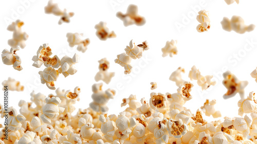 Flaying popcorn kernels isolated on transparent background. 