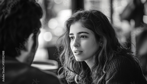 Capture two or more people engaged in deep conversation, focusing on their facial expressions and body language in natural light