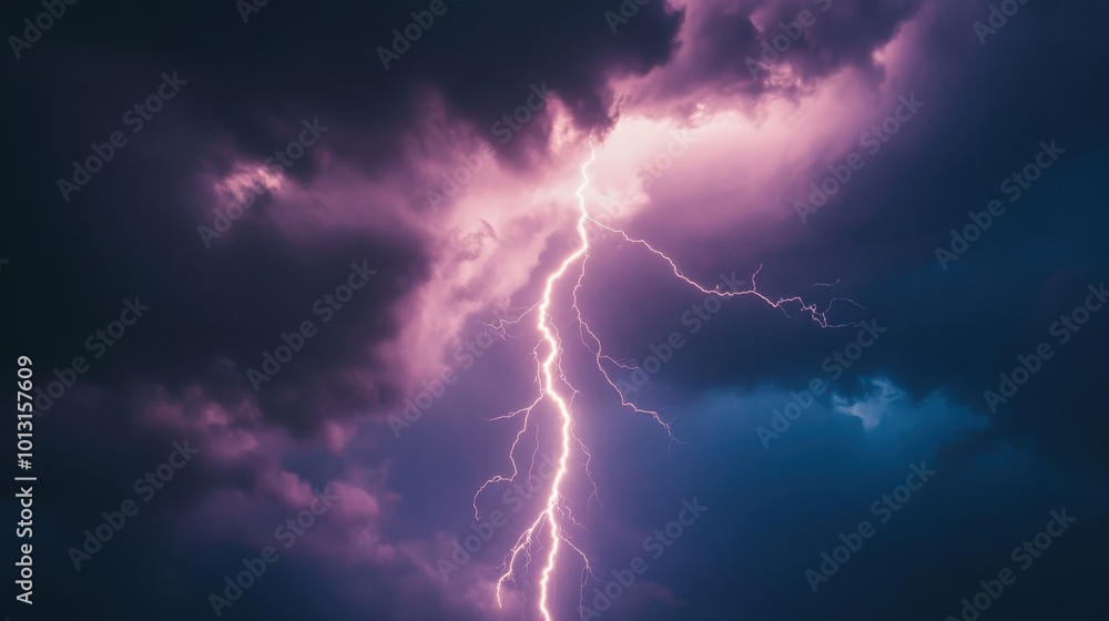 Dramatic lightning striking through dark clouds during a stormy evening sky, showcasing nature\'s power and beauty Dramatic lightning striking through dark clouds during a stormy evening sky, showcasing nature\'s power and beauty
