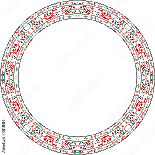 Vector colored round Yakut ornament. Endless circle, border, frame of the northern peoples of the Far East.