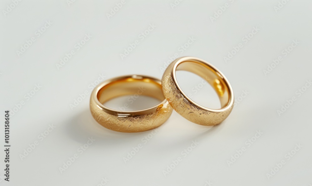 Pair of gold wedding rings, white background, 4K hyperrealistic photo Pair of gold wedding rings, white background, 4K hyperrealistic photo