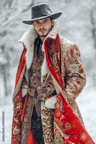 Man wearing russian cossack wear with patterns photo