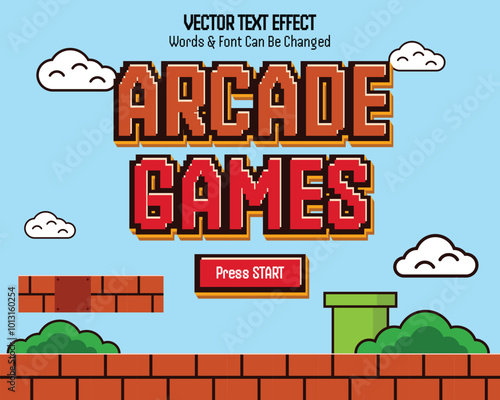 Arcade Games Text Effect in Video Game Background