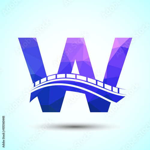 Initial alphabet W with bridge sign. Abstract bridge logo design template. Low poly logo for construction business and company identity.