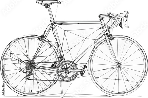 The bicycle is drawn in one continuous line on a white background. vector illustration, capturing the intricate details of the frame, wheels, and handlebars with a seamless flo