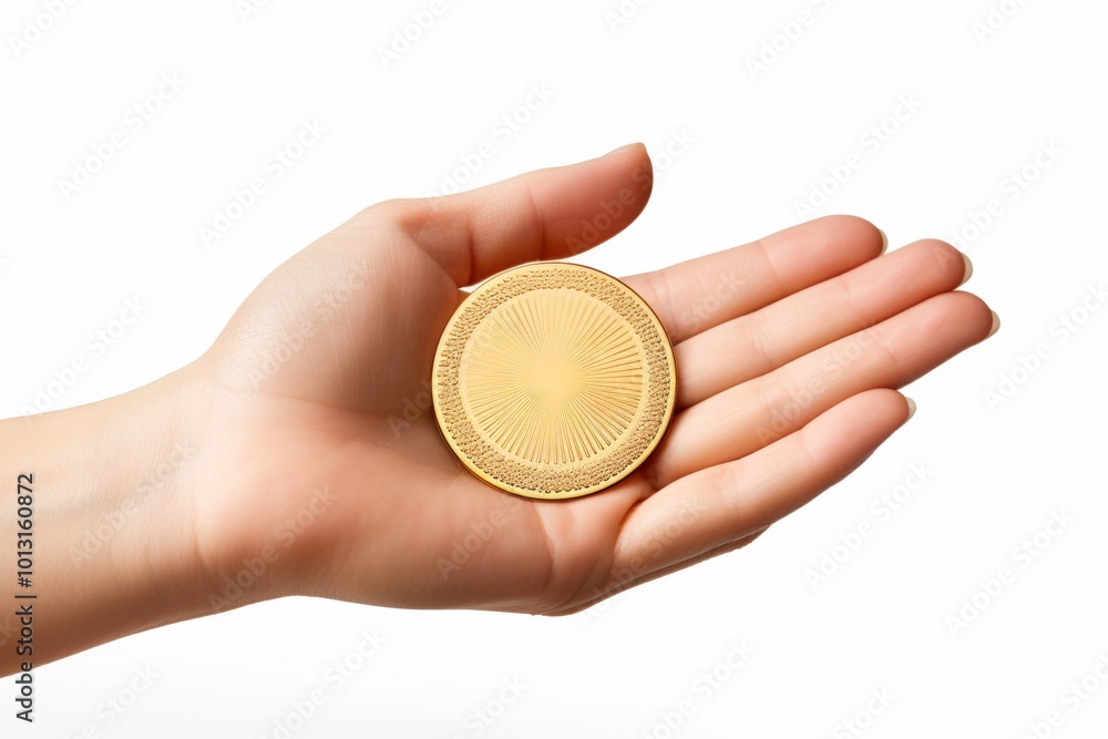 Plain Gold Coin Resting in the Center of an Open Palm Plain Gold Coin Resting in the Center of an Open Palm