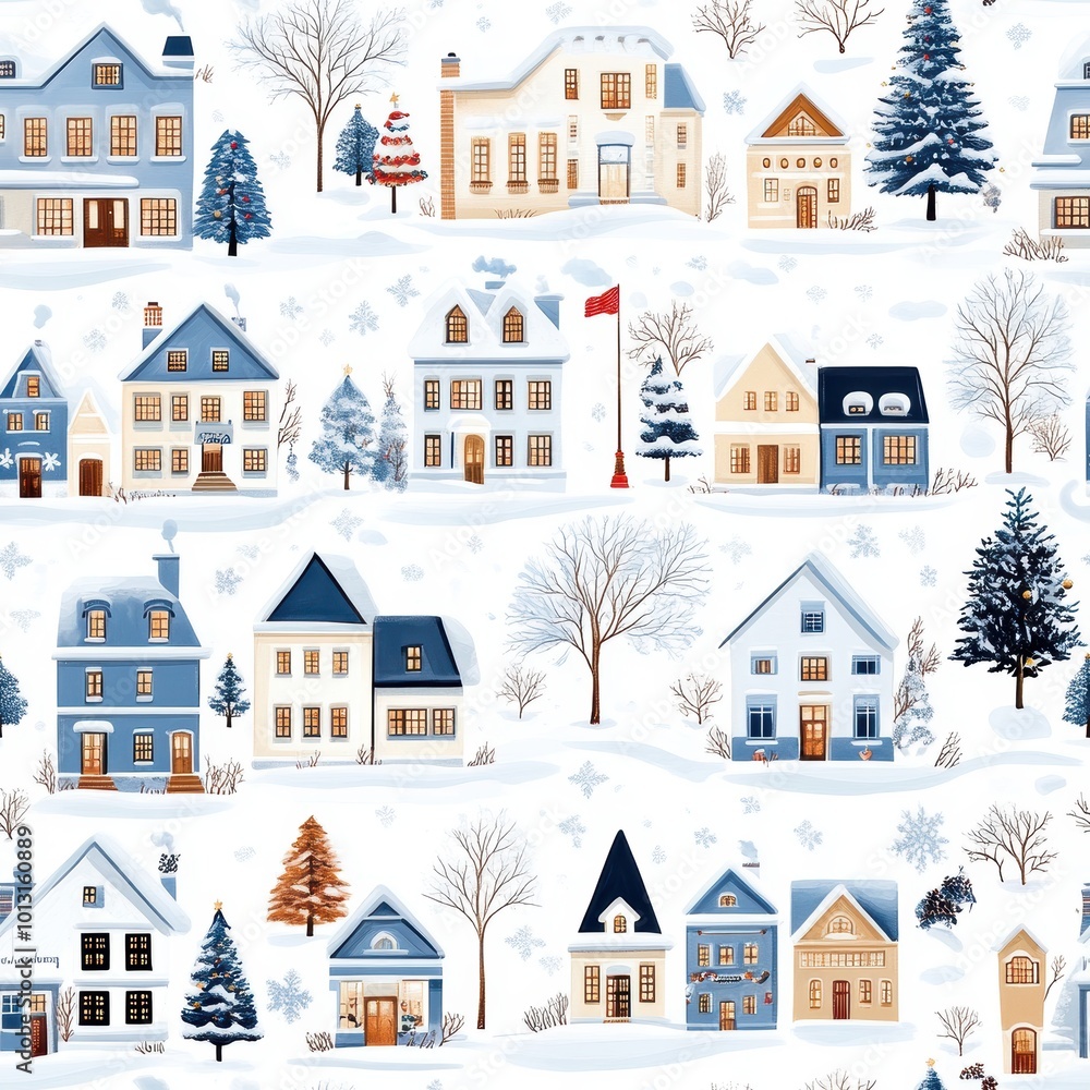 Charming Seamless Christmas Town Pattern Design Charming Seamless Christmas Town Pattern Design