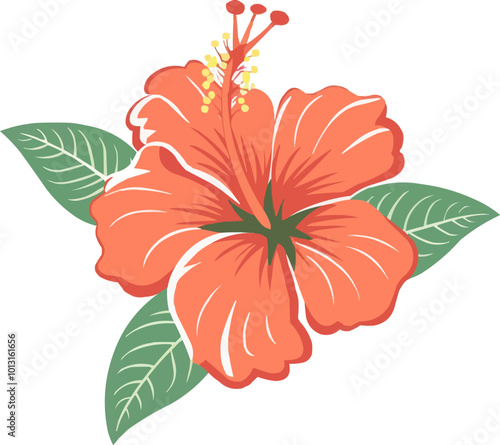 Tropical hibiscus blossom icon flat on white isolated background, vector design.