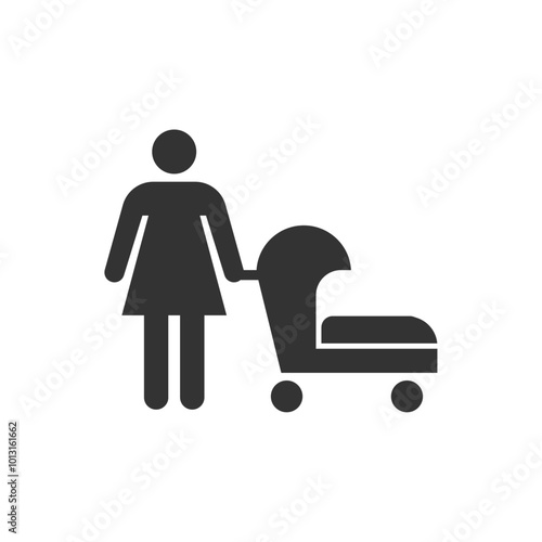 Woman with baby stroller icon. Parenting symbol modern, simple, vector, icon for website design, mobile app, ui. Vector Illustration