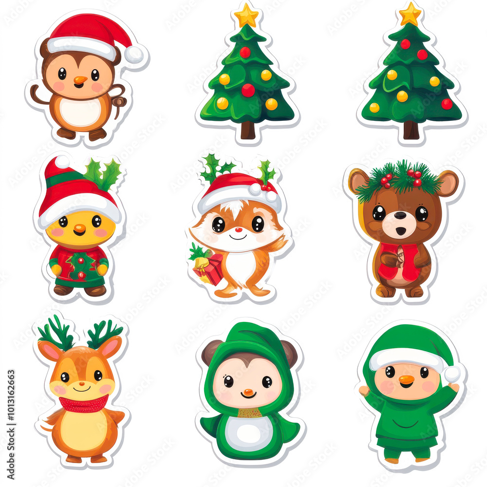 Christmas Stickers with Baby Forest Animals Christmas Stickers with Baby Forest Animals