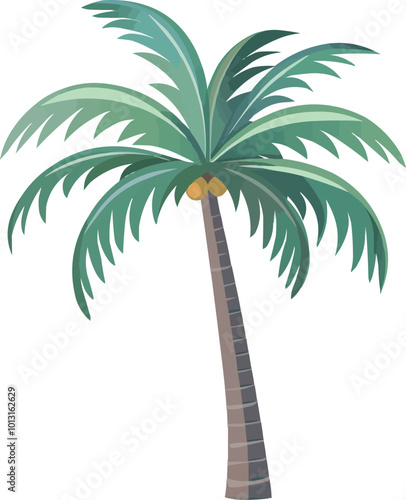 Tropical palm tree icon flat on white isolated background, vector design.