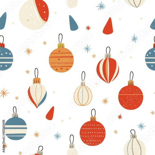 Simple doodle Christmas baubles with swirls, seamless pattern