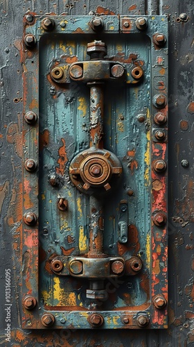 Rusty Industrial Metal Panel with Bolts and Nuts