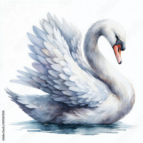 Fototapeta Naklejka Na Ścianę i Meble -  Watercolor swan on white background. AI