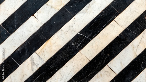 A black and white striped tile floor