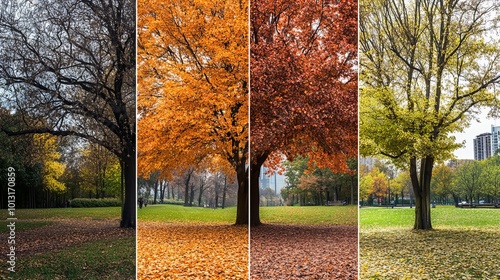 A Stunning Representation of nature Seasons with Colorful Trees and Lush Grass photo