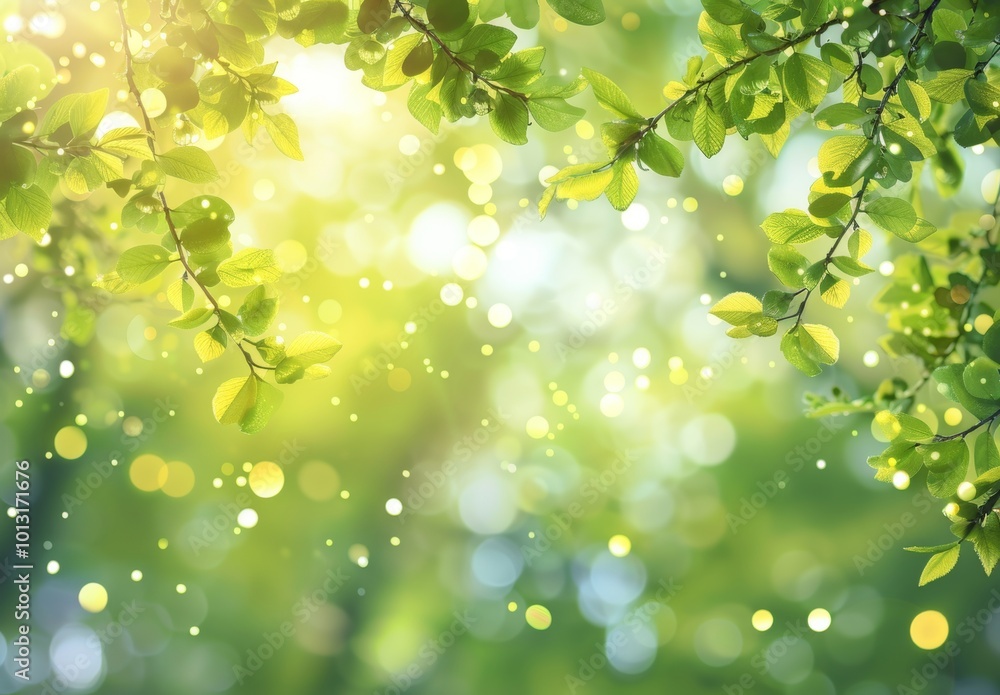 Blurred Abstract Spring Background with Bokeh Effects in Yellow and Green. Blurred Abstract Spring Background with Bokeh Effects in Yellow and Green.