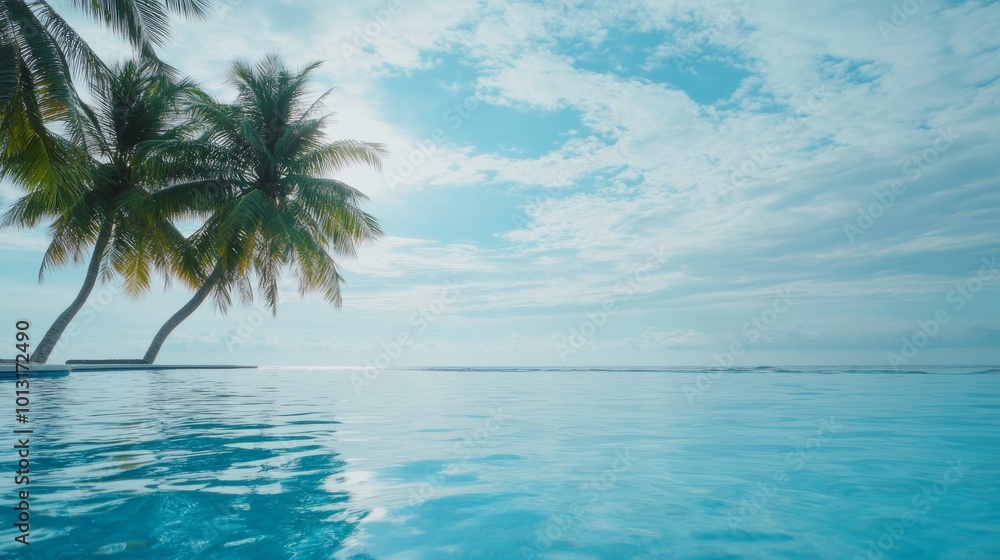 Relaxing Summer Resort Beach Scene with Palm Trees Relaxing Summer Resort Beach Scene with Palm Trees